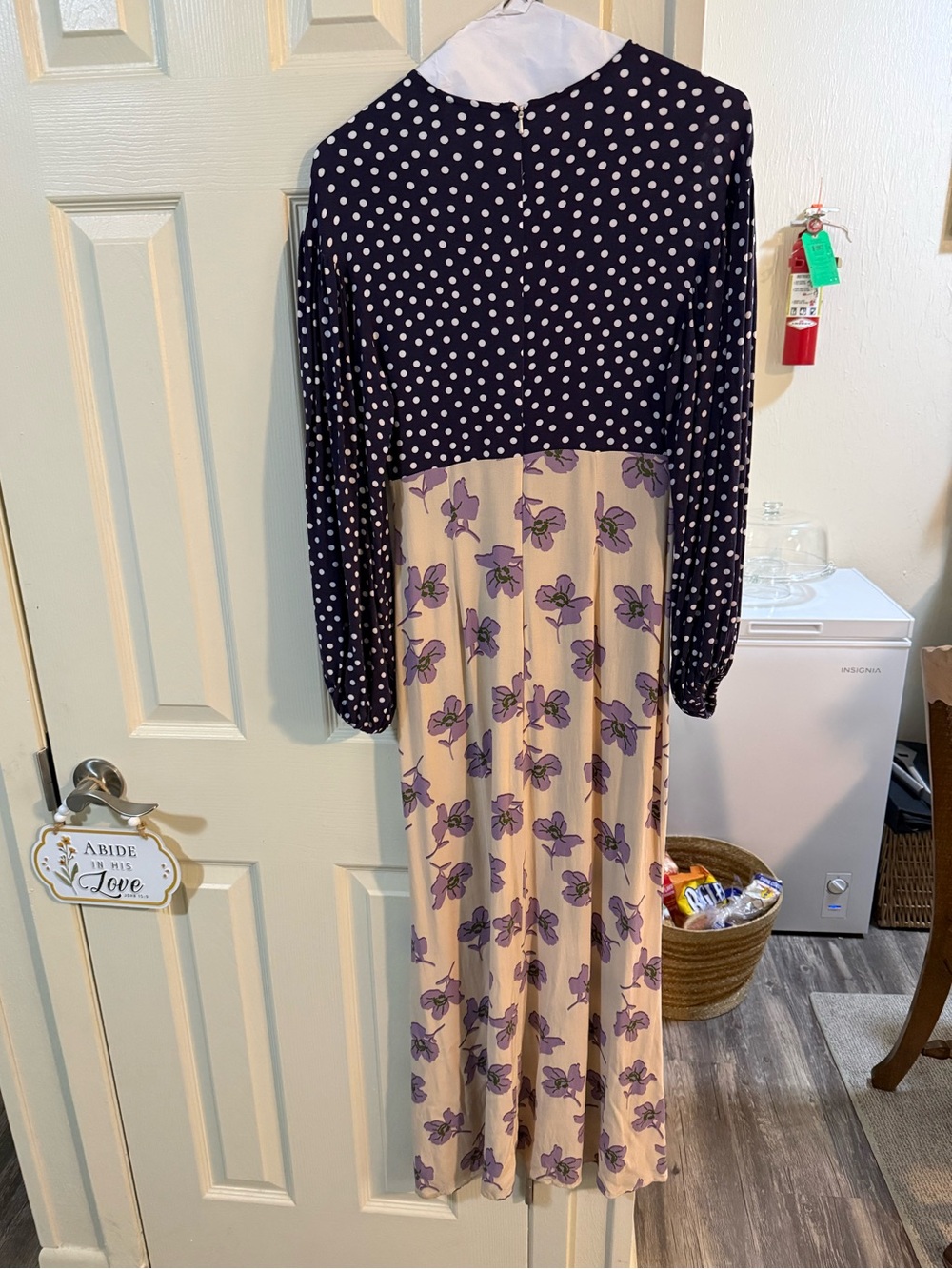 ASOS Navy Polka Dot and Cream Floral Long Sleeve Maxi Dress - Picture 2 of 2